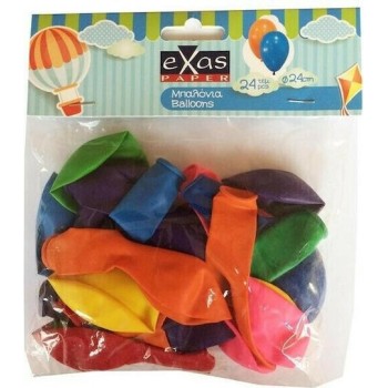 Σετ 24 Μπαλόνια Γενεθλίων Latex Πολύχρωμα 24εκ. (Διάφορα Χρώματα)