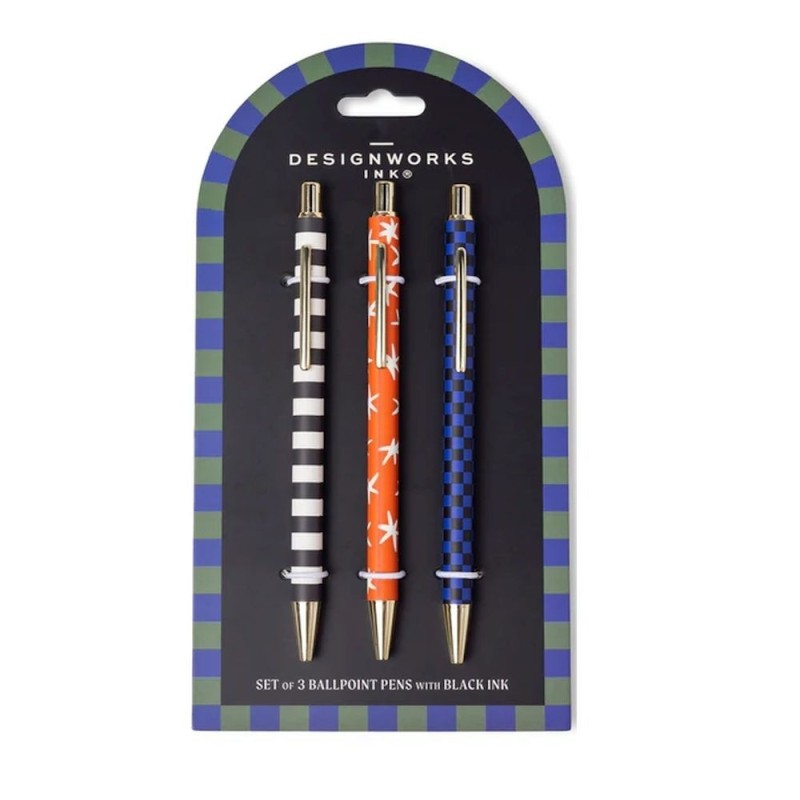 Σετ Στυλό Πολυτελείας Stripe Star & Check Μαύρο 3τμχ./1.0mm Designworks Ink