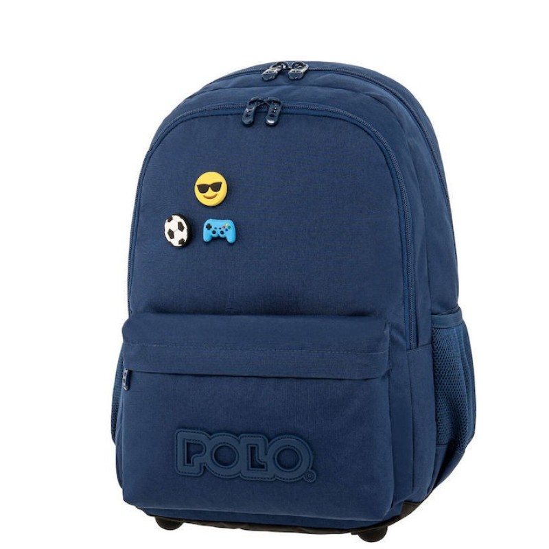 Polo Pins Σχολική Τσάντα Πλάτης Γυμνασίου - Λυκείου Μπλε 20lt 2025