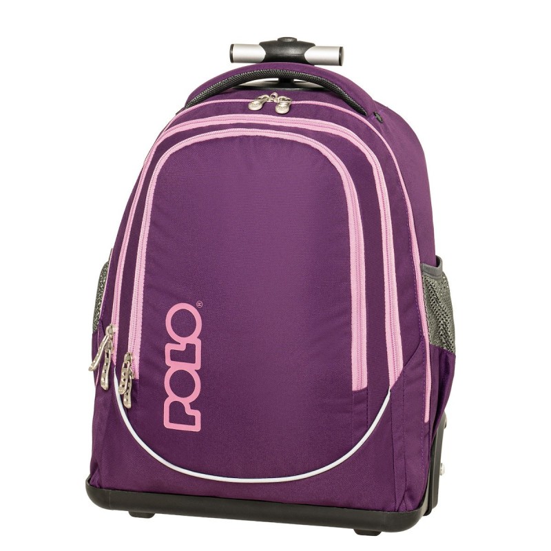 Polo Trolley Cart Σχολική Τσάντα Τρόλεϊ Μωβ με Θήκη για Παγούρι 30lt