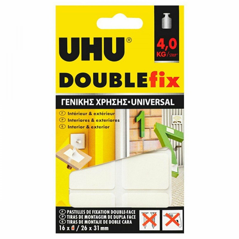 UHU Κόλλα Αυτοκόλλητο Doublefix Universal Γενικής Χρήσης 6τμχ