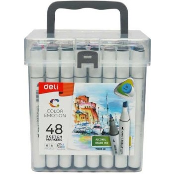 Deli Μαρκαδόροι Ζωγραφικής 1mm Λεπτοί, με Διπλή Μύτη Σετ 48 χρώματα
