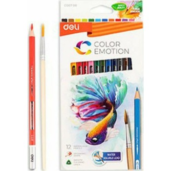 Deli 12 Ξυλομπογιές Ακουαρέλας με Δώρο Πινέλο Color Emotion C00700
