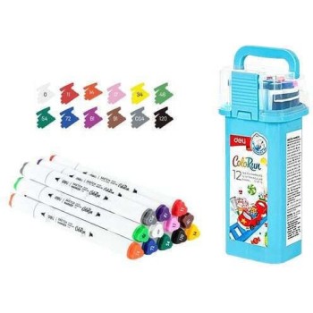 DELI ΜΑΡΚΑΔΟΡΟΙ ΣΧΕΔΙΟΥ ΔΙΠΛΗ ΜΥΤΗ WASHABLE ΘΗΚΗ ΠΛΑΣΤΙΚΗ COLORUN 12 ΧΡΩΜΑΤΑ
