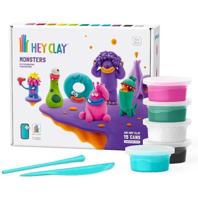 Hey Clay Monsters 15 Cans Παιδικός Πηλός Σετ Πολύχρωμος 275gr