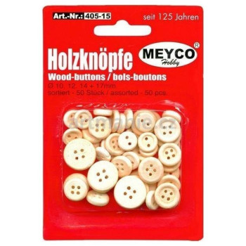 Meyco Ξύλινα Κουμπιά 50 τεμ Φυσικά 10/12/14 /17 mm M40515 Meyco Ξύλινα Κουμπιά 50 τεμ Φυσικά 10/12/14 /17 mm M40515
