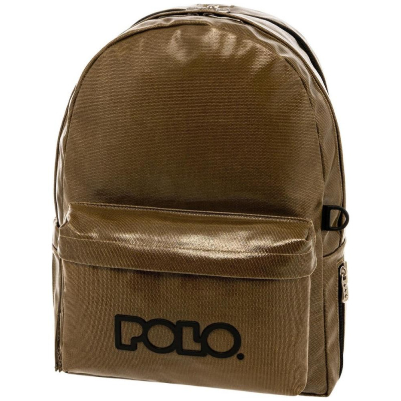 Polo Vinyl Σχολική Τσάντα Πλάτης Γυμνασίου-Λυκείου σε Λαδί χρώμα 9-01-031-6600 (2022)