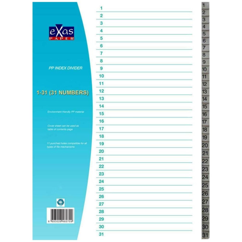 Ex-Office Διαχωριστικά 1-20 PP Α4 Γκρι Ex-Office Διαχωριστικά 1-20 PP Α4 Γκρι