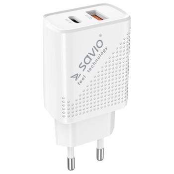 Savio Φορτιστής Χωρίς Καλώδιο με Θύρα USB-A και Θύρα USB-C Λευκός LA-04 Savio Φορτιστής Χωρίς Καλώδιο με Θύρα USB-A και Θύρα USB-C Λευκός LA-04