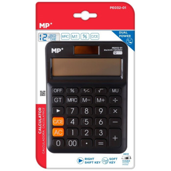 MP Επιτραπέζια αριθμομηχανή Dual Power Μαύρη PE032-01