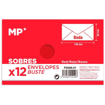 MP Κόκκινοι Αυτοκόλλητοι Φάκελοι 140 x 90 mm 12 τεμ PS006-01 MP Κόκκινοι Αυτοκόλλητοι Φάκελοι 140 x 90 mm 12 τεμ PS006-01