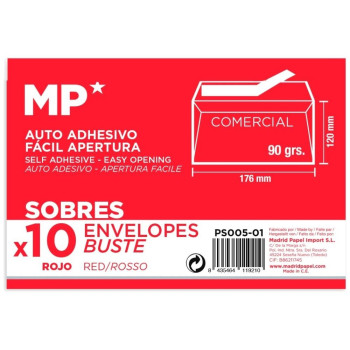 MP Κόκκινοι Αυτοκόλλητοι Φάκελοι 120 x 176 mm 10 τεμ PS005-01 MP Κόκκινοι Αυτοκόλλητοι Φάκελοι 120 x 176 mm 10 τεμ PS005-01