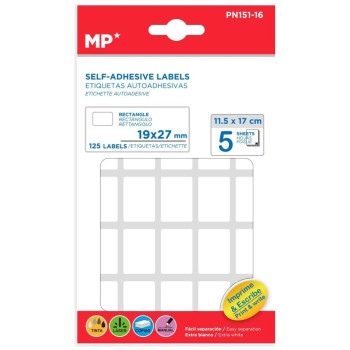 MP Λευκές Αυτοκόλλητες Ετικέτες 19 x 27mm 5 Φύλλα 125 τεμ PN151-16 MP Λευκές Αυτοκόλλητες Ετικέτες 19 x 27mm 5 Φύλλα 125 τεμ PN151-16