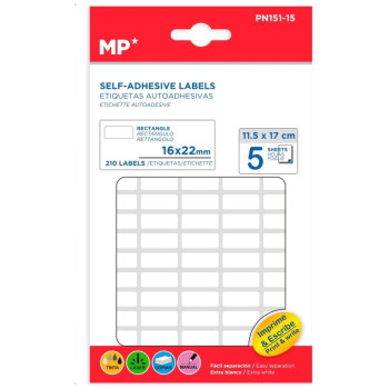 MP Λευκές Αυτοκόλλητες Ετικέτες 16 x 22mm 5 Φύλλα 210 τεμ PN151-15 MP Λευκές Αυτοκόλλητες Ετικέτες 16 x 22mm 5 Φύλλα 210 τεμ PN151-15