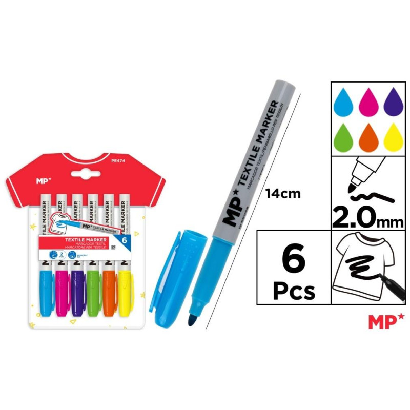 MP Μαρκαδόρος Υφάσματος Σετ 6 Χρωμάτων PE474 MP Μαρκαδόρος Υφάσματος Σετ 6 Χρωμάτων PE474
