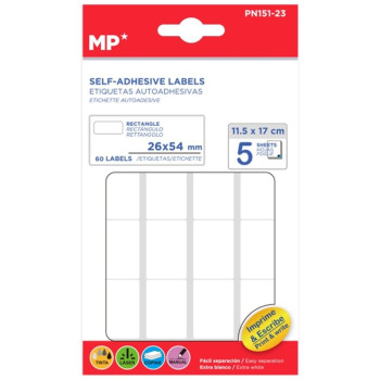 MP Λευκές Αυτοκόλλητες Ετικέτες 25 x 64mm 5 Φύλλα 60 τεμ PN151-23 MP Λευκές Αυτοκόλλητες Ετικέτες 25 x 64mm 5 Φύλλα 60 τεμ PN151-23