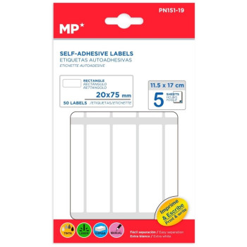 MP Λευκές Αυτοκόλλητες Ετικέτες 20 x 75mm 5 Φύλλα 50 τεμ PN151-19 MP Λευκές Αυτοκόλλητες Ετικέτες 20 x 75mm 5 Φύλλα 50 τεμ PN151-19