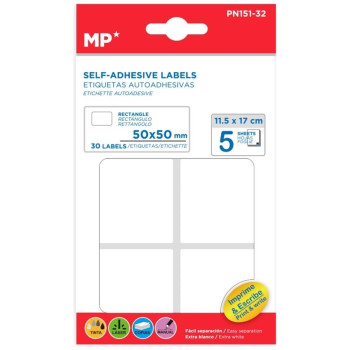 MP Λευκές Αυτοκόλλητες Ετικέτες 50 x 50mm 5 Φύλλα 30 τεμ PN151-32 MP Λευκές Αυτοκόλλητες Ετικέτες 50 x 50mm 5 Φύλλα 30 τεμ PN151-32