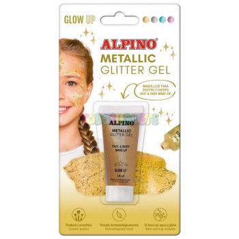 Alpino Face And Body Metallic Glitter Gel 14ml Gold 613466