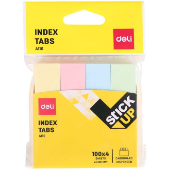 Αυτοκόλλητα δείκτες Deli - 76 x 19 mm, 4 x 100 φύλλα, παστέλ Αυτοκόλλητα δείκτες Deli - 76 x 19 mm, 4 x 100 φύλλα, παστέλ