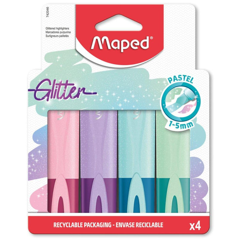 Μαρκαδόρος Υπογράμμισης Maped Fluo Peps Pastel Glitter (Σετ 4 Τεμαχίων)