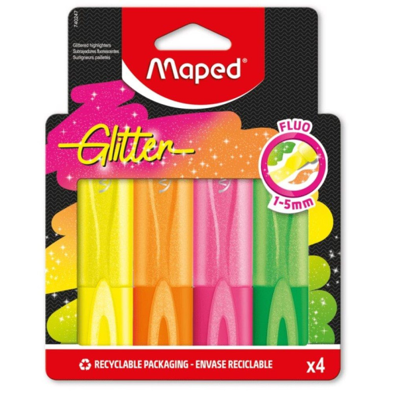 Μαρκαδόρος Υπογράμμισης Maped Fluo Peps Glitter (Σετ 4 Τεμαχίων)