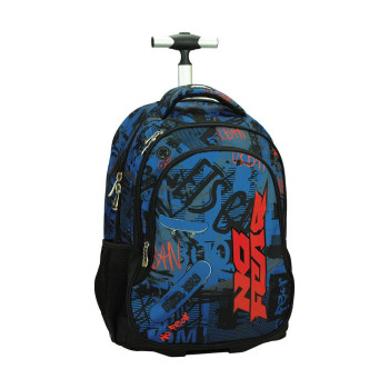 Back Me UP No Fear Lets Go Σχολική Τσάντα Τρόλεϊ Δημοτικού Μαύρη Μπλε 348-48074