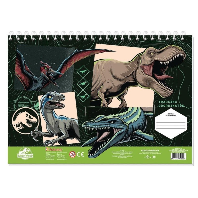 Μπλοκ Ζωγραφικής Jurassic World 23x33 με αυτοκόλλητα(2 Σχέδια)