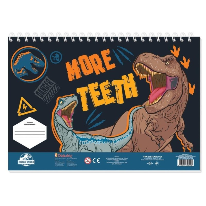 Μπλοκ Ζωγραφικής Jurassic World 23x33 με αυτοκόλλητα(2 Σχέδια)