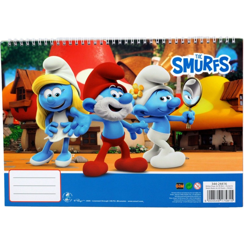 Gim Smurfs Μπλοκ Ζωγραφικής Α4+Stickers (344-24416)