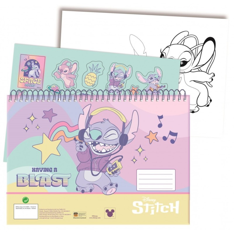 GIM ΜΠΛΟΚ ΖΩΓΡΑΦΙΚΗΣ 23Χ33 40 ΦΥΛΛΑ ΜΕ STICKERS STITCH 342-01416