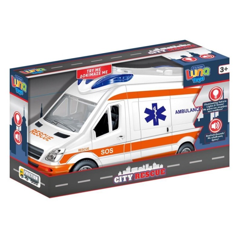 Όχημα Βαν Ασθενοφόρο Friction Luna Toys 1:14 με φως και ήχο 30x11,3x17 εκ.