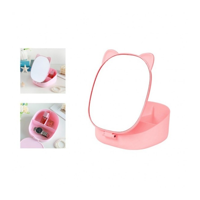 ΚΑΘΡΕΠΤΗΣ I TOTAL ΜΕ ΔΟΧΕΙΟ FOLDABLE MAKE UP MIRROR ΓΑΤΟΥΛΑ ΡΟΖ ΠΑΣΤΕΛ XL2960B