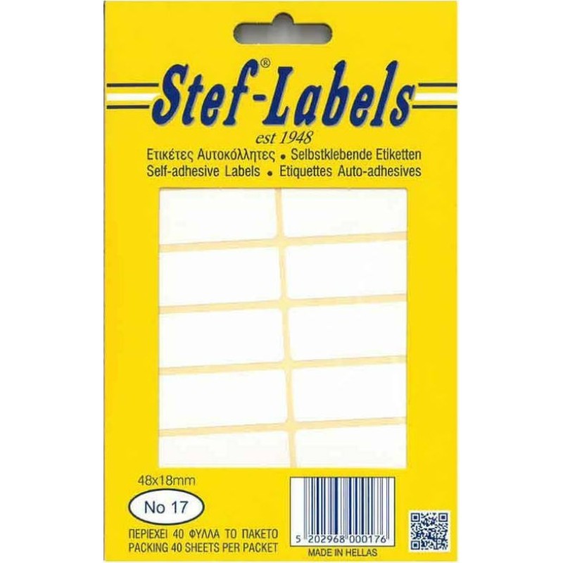 Stef Labels Ετικέτες Αυτοκόλλητες Νο17 18x48 40 φύλλων 16 τεμ/Φύλλο Stef Labels Ετικέτες Αυτοκόλλητες Νο17 18x48 40 φύλλων 16 τεμ/Φύλλο